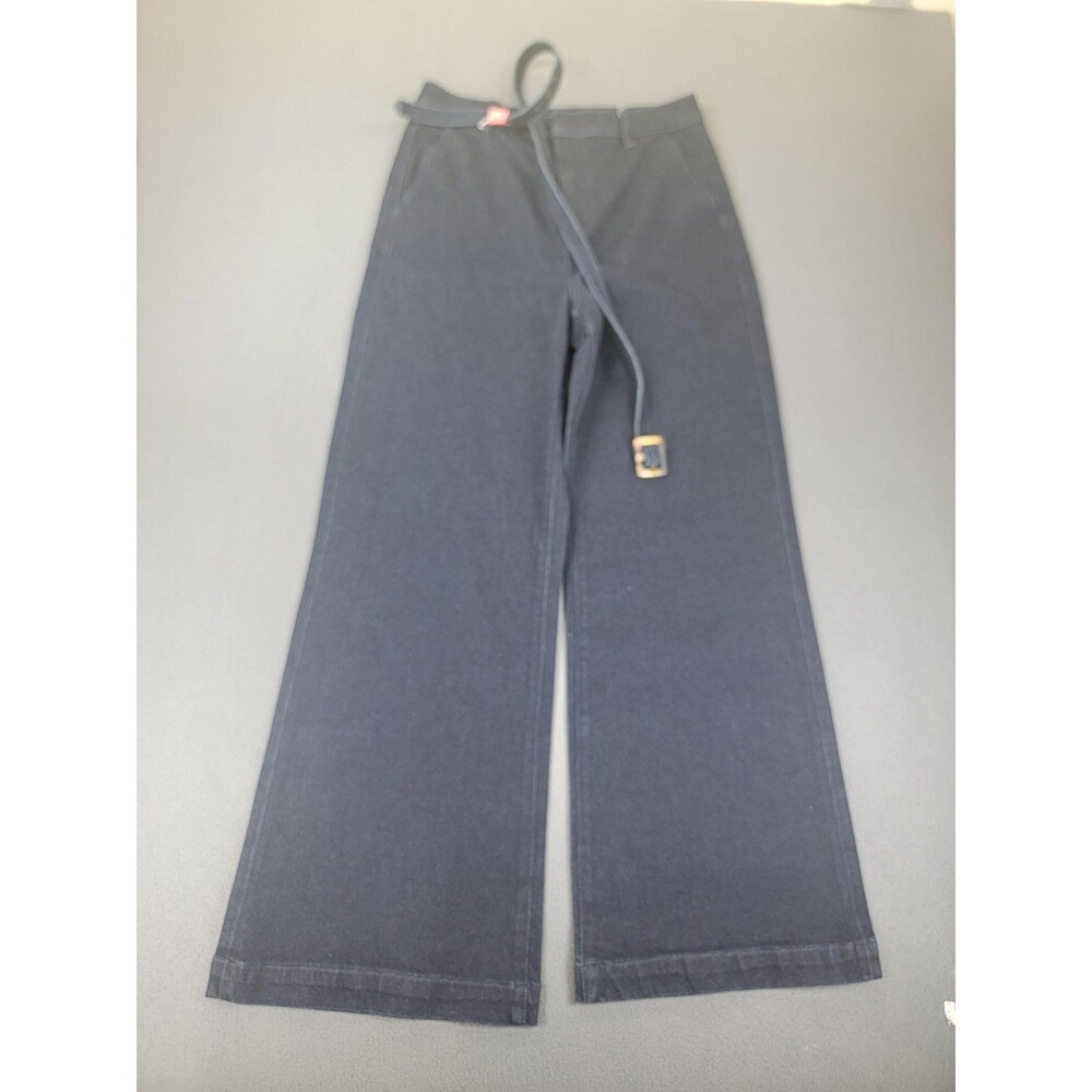 Ann Taylor‎ Pants Womens 8 Blue Wide Leg Belted Trouser Stretch Denim High Rise